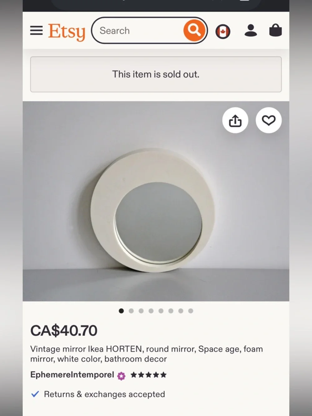 Set of 7 White Round Wall Mirrors - Modern Ikea Vintage Rare
